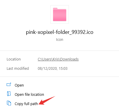 copy full path to change folder color