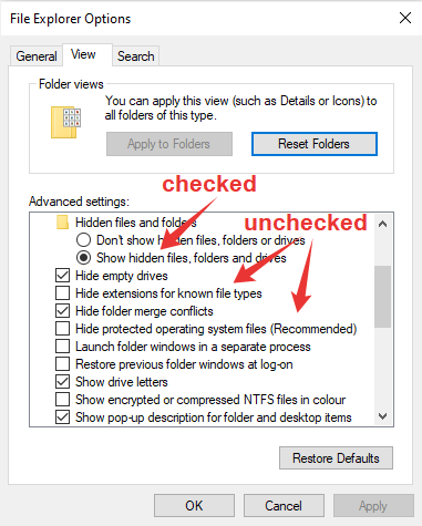 control panel, chech and unchec needed configurations