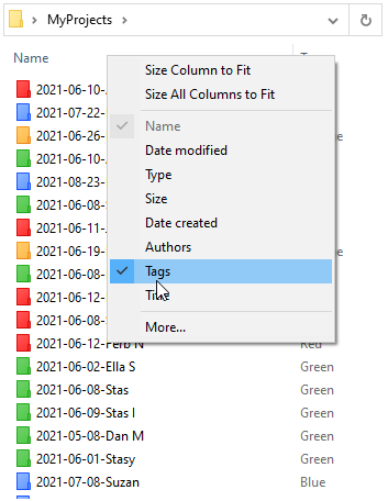 Right-click on the name area up to folders and tick tags