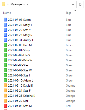 Folders are sorted by color