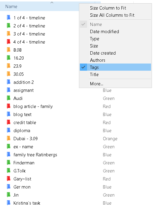 A new column – “Tags”. color-code folders on windows like on mac