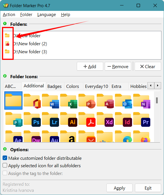 See the initial folder icons