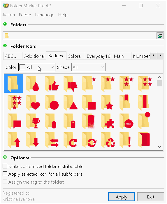 Filter by shape and color in Badges icons