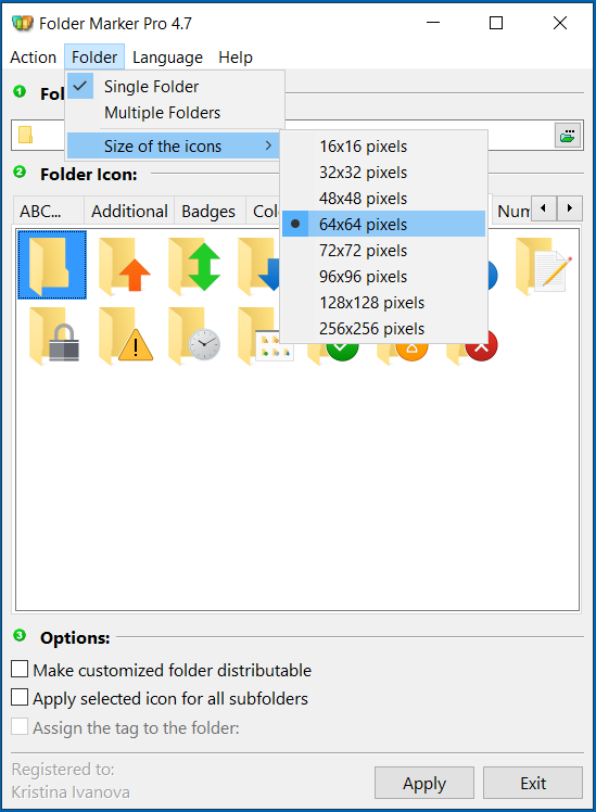 Choose the size of the icons you see in Folder Marker