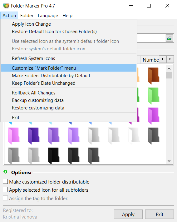 Action -> Customize “ Mark Folder” menu