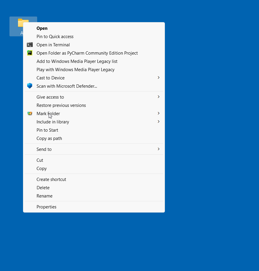 Right-click menu (Windows 11)