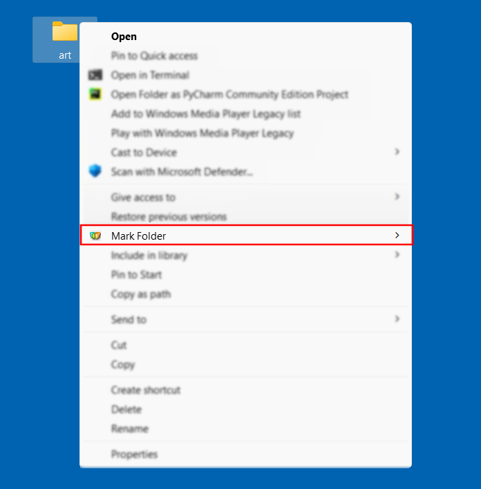  ‘Mark Folder’ menu item in the folder menu