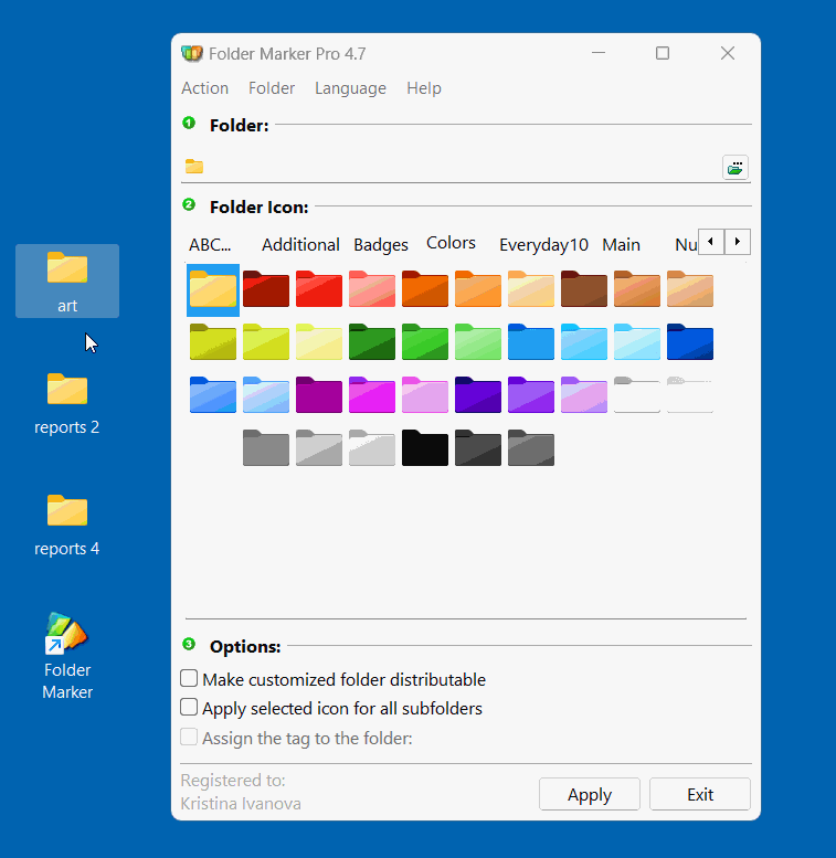 Changing the appearance of a folder with the Folder Marker menu