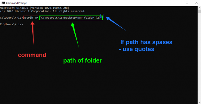 Write attrib +r [pathtofolder] (use quotes for spaces)