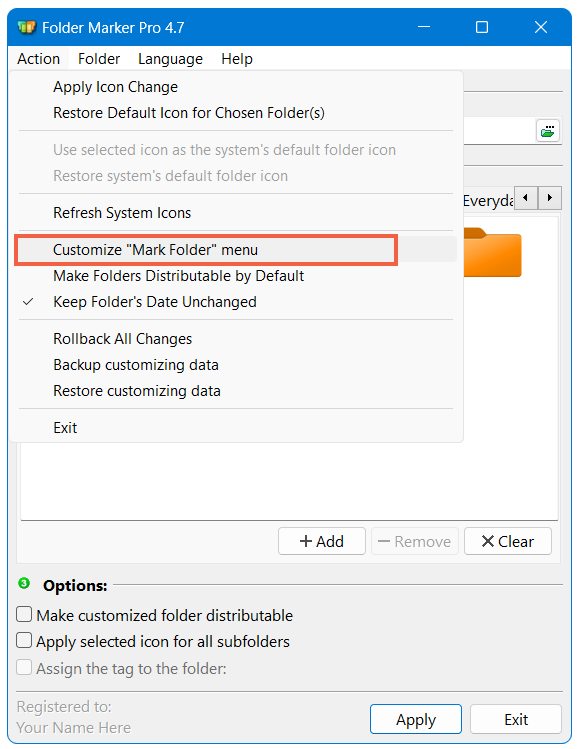 Click on Customize Mark Folder menu